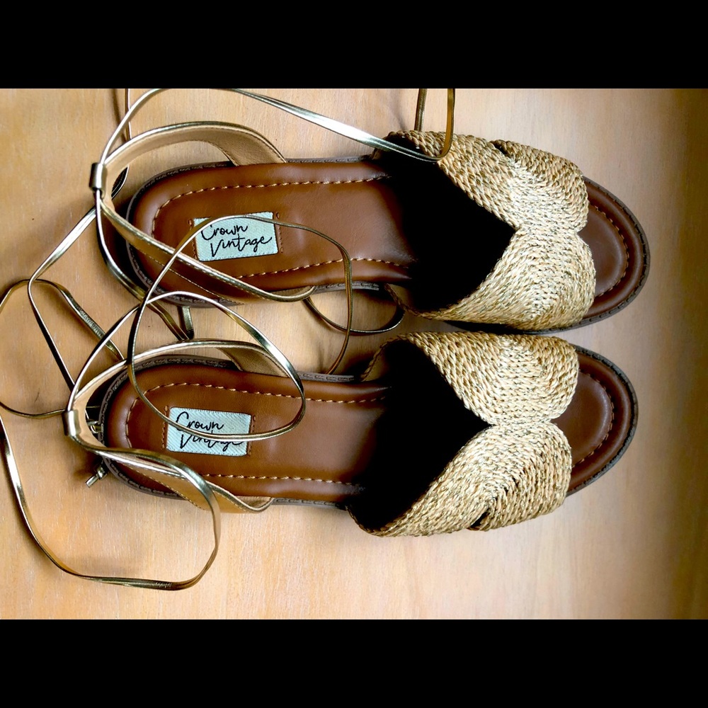 Ankle tie gold sandals. Worn once.